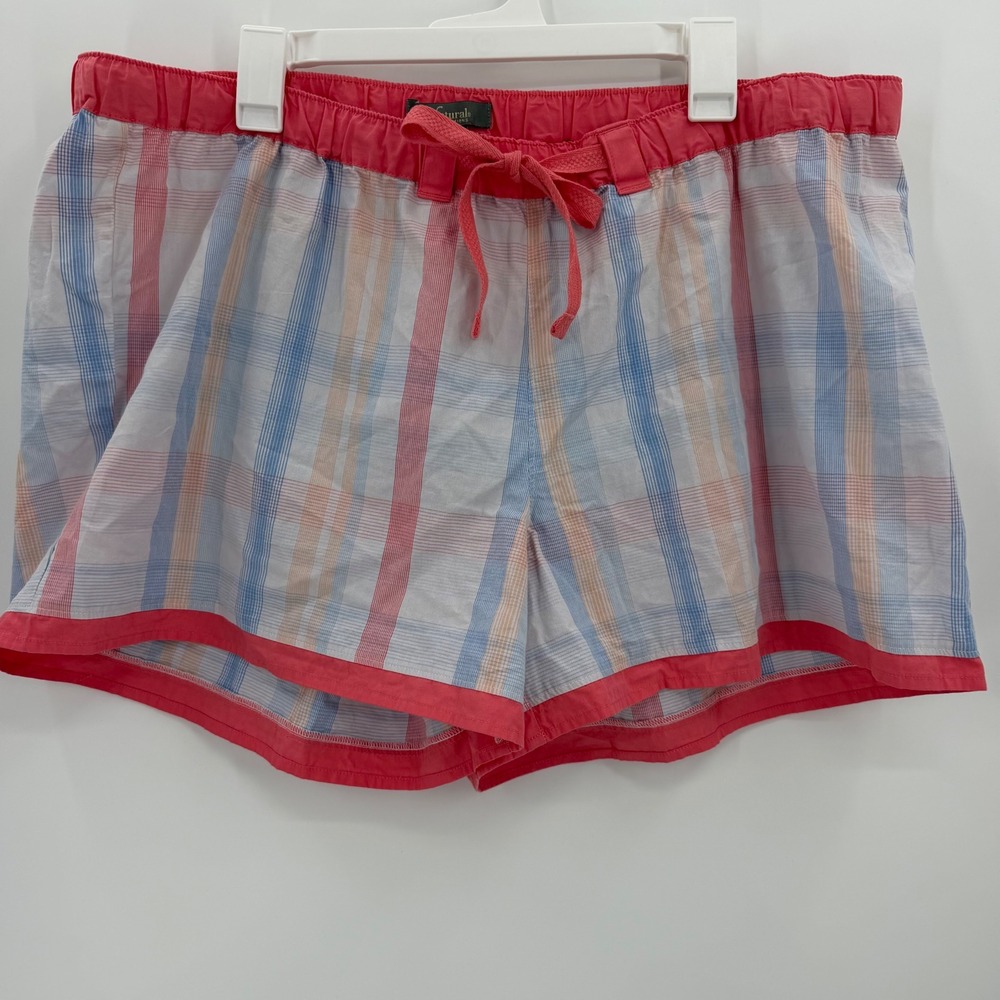 Natural Reflections Womens XXL Plaid Lounge Shorts Coral Blue Drawstring Cotton